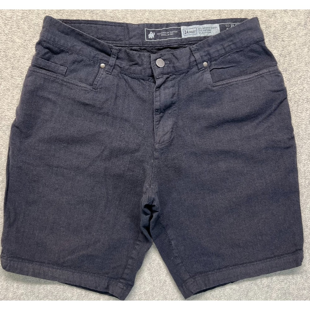 Woolly Mens Longhaul Chino Shorts Black Merino Wool Stretch Outdoor 5 Pocket 34